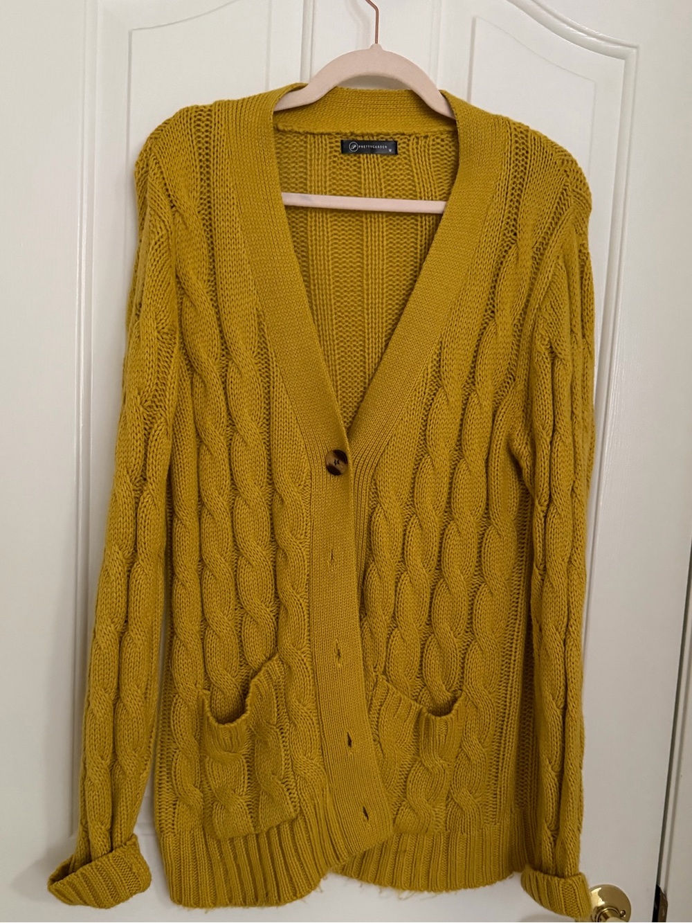 PrettyGarden*  Button-Front Cable Knit Cardigan Sweater - Mustard